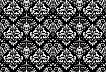 Wallpaper in the style of Baroque. Seamless vector background. White and black floral ornament. Graphic pattern for fabric, wallpaper, packaging. Ornate Damask flower ornament