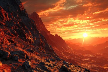 Fantasy alien planet. Mountain and sky.