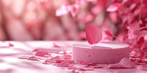 Pink podium state for presentation. Generative AI