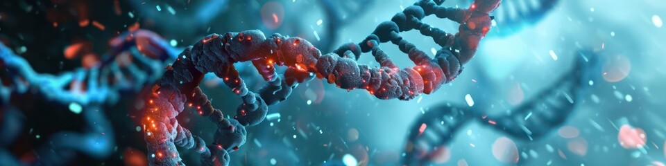 Abstract glowing DNA molecular tech background. Generative AI