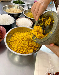 Ingredients for Herbal compress ball for Thai massage and spa treatments, popular for relaxation...