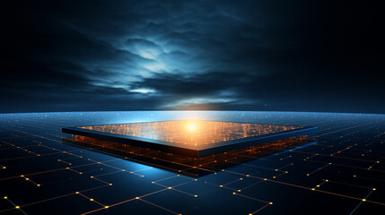 An artistic interpretation of a solar panel absorbing sunlight, symbolizing alternative energy.
