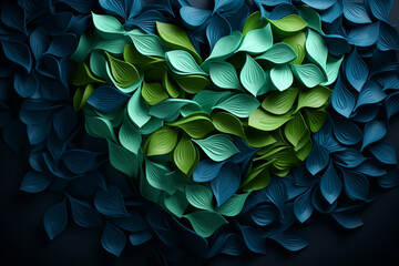 An abstract depiction of a green and blue heart intertwined, representing love for the Earth.