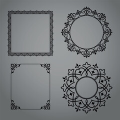 Set of decorative frames Elegant vector element for design in Eastern style, place for text. Floral black and gray borders. Lace illustration for invitations and greeting cards