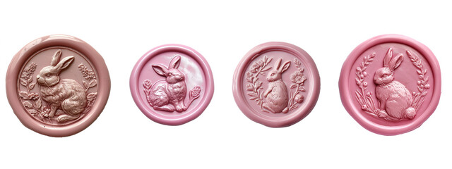 Wax seal with easter bunny transparent background. Happy ester day - obrazy, fototapety, plakaty