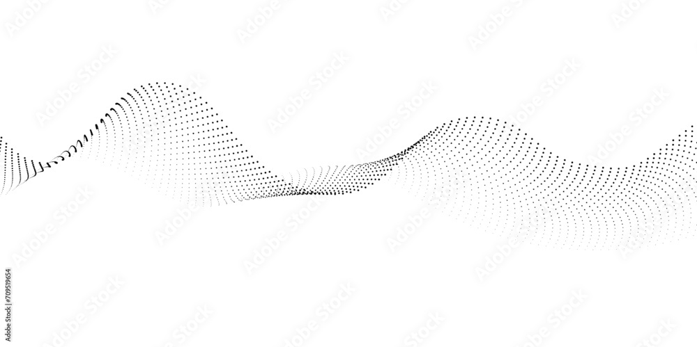 Poster abstract halftone flowing dots wave curved lines, frequency sound, technology curve dots lines. digi