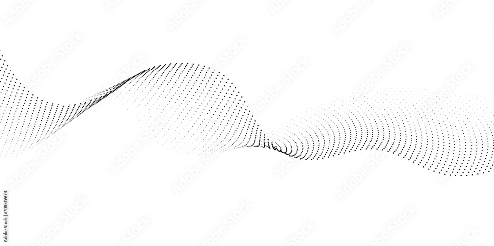 Poster halftone flowing wavy gradient dots shape isolated on transparent background. digital future technol