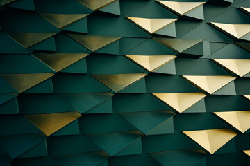 A modern, geometric pattern in shades of green with golden accents.