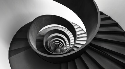  a black and white photo of a spiral staircase with a view of the bottom part of the staircase from the bottom.