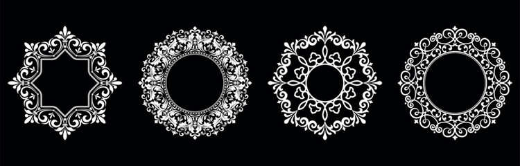 Set of decorative frames Elegant vector element for design in Eastern style, place for text. Floral black and white borders. Lace illustration for invitations and greeting cards.