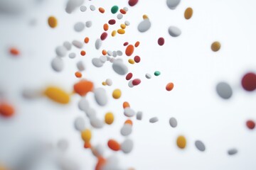 Tablets and capsules come in different colours, shapes and sizes and have a white background.