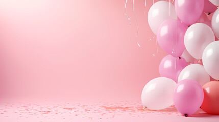 Party balloons, birthday decoration background, anniversary, wedding, holiday with space for text