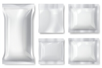 collection of various white bag package template on white background.