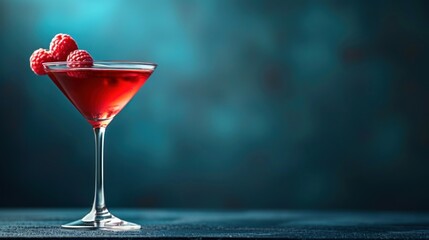  a close up of a martini glass with a raspberry garnish on the rim of the glass. - obrazy, fototapety, plakaty