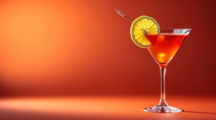  a close up of a drink in a glass with a slice of lemon on the rim and a straw sticking out of it.