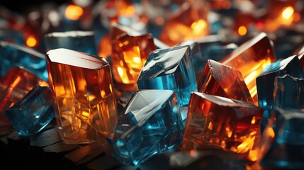 Radiant Orange and Blue Glass Crystals Abstract Composition. - obrazy, fototapety, plakaty