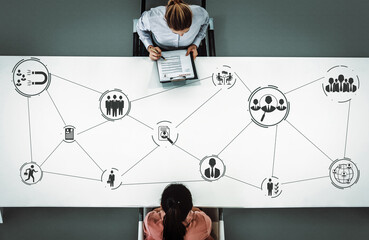 Human Resources Recruitment and People Networking Concept. Modern graphic interface showing...