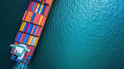 Fototapeta na wymiar Aerial top view container cargo ship in import export business commercial trade logistic and transportation of international by container cargo ship in the open sea, Container cargo freight shipping