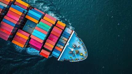 Foto op Plexiglas Aerial top view container cargo ship in import export business commercial trade logistic and transportation of international by container cargo ship in the open sea, Container cargo freight shipping © buraratn