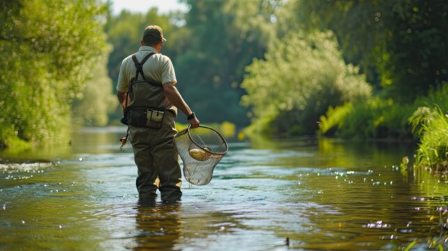 Catch fish in the corf on the river in summer.