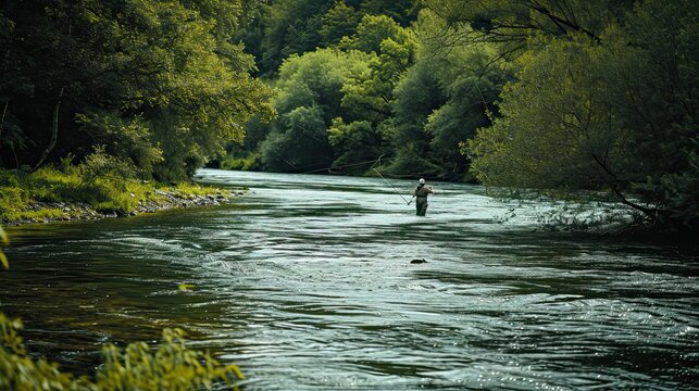 Catch fish in the corf on the river in summer.