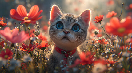 Cute cat model with charming 3D illustration of fur