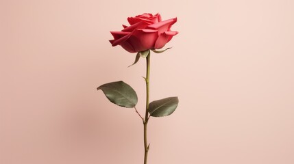 Elegant red rose with natural light. AI generated.