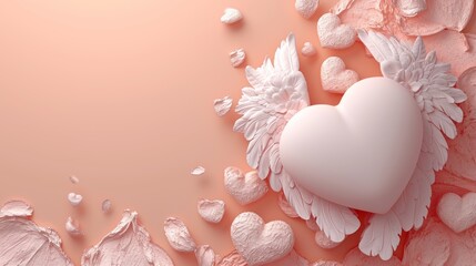  a white heart surrounded by pink petals on a pink background with a white heart surrounded by pink petals on a pink background.