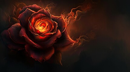 Fiery Embrace of a Blooming Rose in the Darkness
