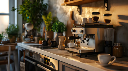 Chic Coffee Corner, Modern Kitchen Elegance, generative ai