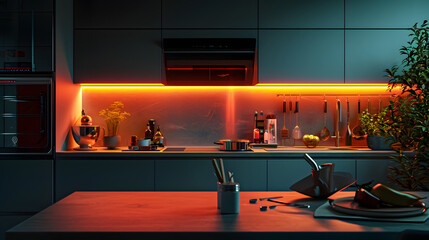 Futuristic Kitchen Elegance, Design with Vibrant Accents, generative ai