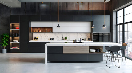 Futuristic Kitchen Elegance, Design with Vibrant Accents, generative ai