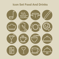 Icon Set Design Food and Drink Resto Flat Design Isolated Simple Cream Color Eps 10