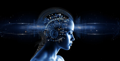 head with binary code background, head with binary code, dark blue graphic