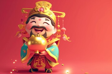 God of wealth ,3d ,Chinese New Year Festival,Chinese text translation gold and wealth