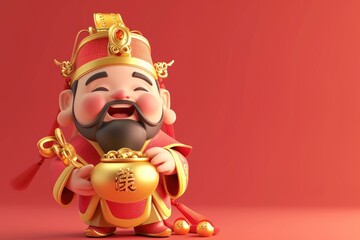 God of wealth ,3d ,Chinese New Year Festival,Chinese text translation gold and wealth