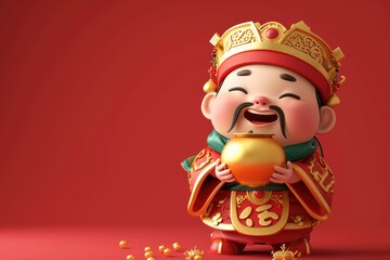 God of wealth ,3d ,Chinese New Year Festival,Chinese text translation gold and wealth - obrazy, fototapety, plakaty