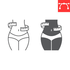 Weight loss line and glyph icon, fitness and health, waist vector icon, vector graphics, editable stroke outline sign, eps 10.