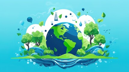 Naklejka premium World Water Day, water conservation cartoon,generated with AI.