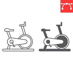 Exercise bike line and glyph icon, fitness and sport, velosimulator vector icon, vector graphics, editable stroke outline sign, eps 10.