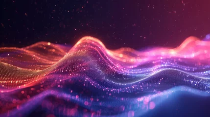 Gordijnen purple and blue particles as sound wave, abstract background © David Kreuzberg