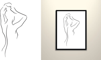 women washing her hair line art drawing design 