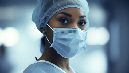 Fototapeta na wymiar woman surgeon in medical mask and surgical cap