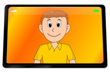 Young man using video chat on Tablet computer - 3D illustration - 709533437