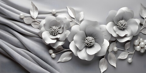 White flowers on a white background.beautiful decorative design,white paper flowers.