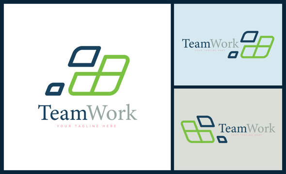 team work modern line shapes logo design template for brand or company and other