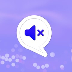 Muted speaker icon in speech bubble on purple background.