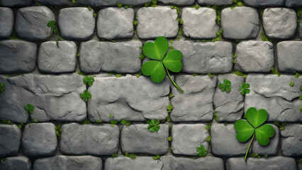 Stone path background and four leaf clover