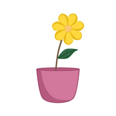 Doodle flowers pot with yellow flower green and pink colors that can be use for decoration, social media, sticker, wallpaper, e.t.c 