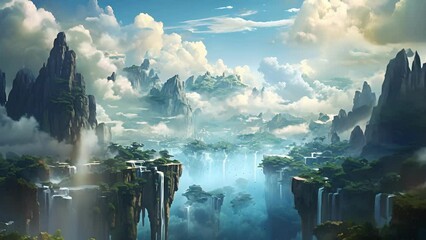 Explore a dreamscape filled with floating islands, cascading waterfalls, and sentient clouds that converse with those who dare to enter.